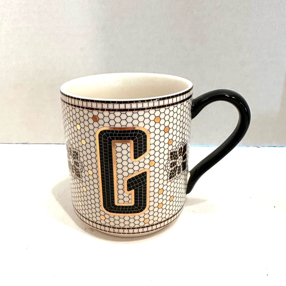 Anthropologie Hexagon Monogram Mug with Black and Gold